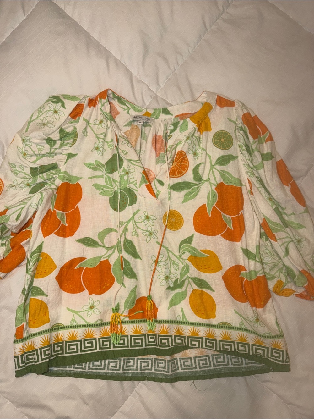 Rachel Zoe Cream Citrus-Print Peasant Blouse in Orange and Green